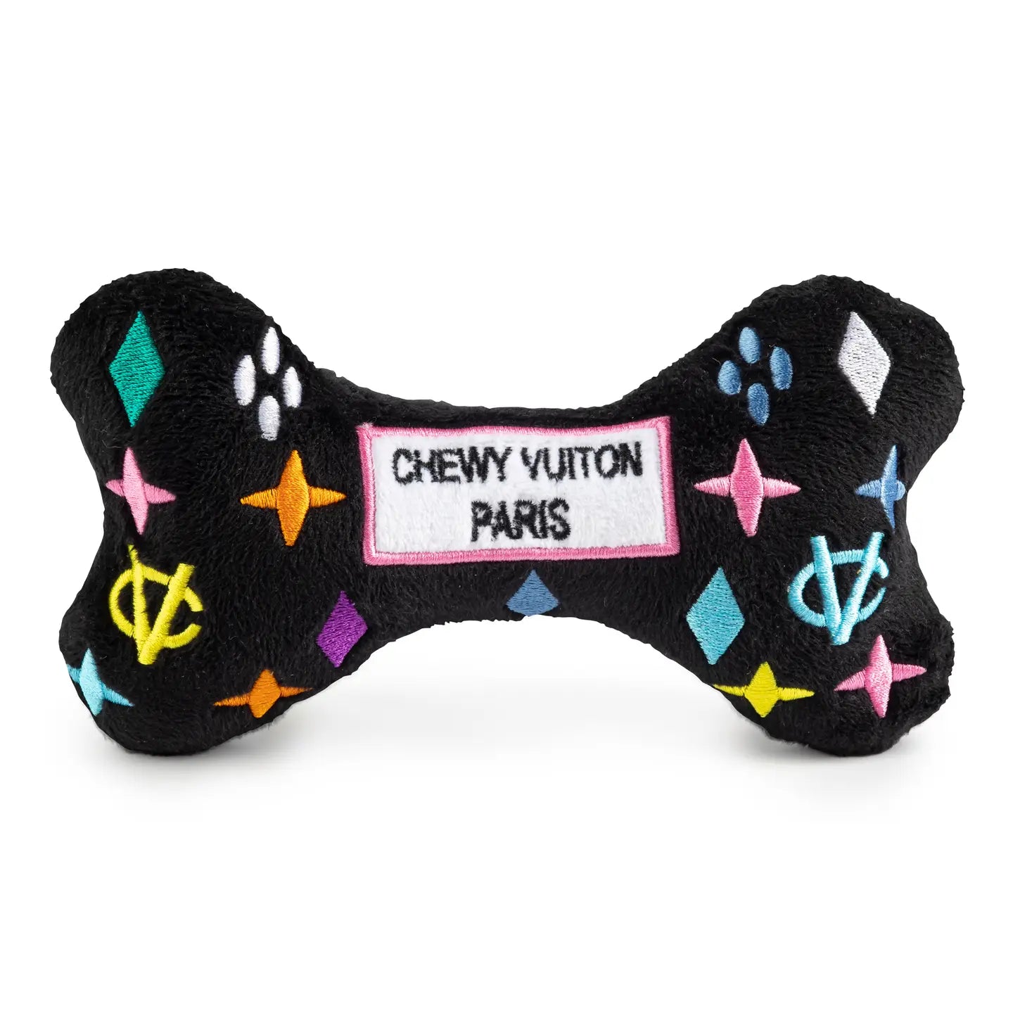 Image of Black Monogram Chewy Vuiton Bone Squeaker Dog Toy